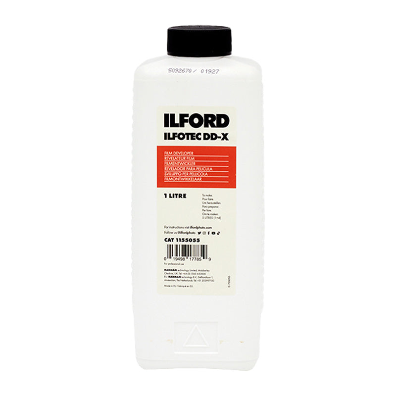Ilford Revelator Ilfotec DD-X, soluție de developare film de 1000ml, în sticlă cu etichetă albă și capace negre