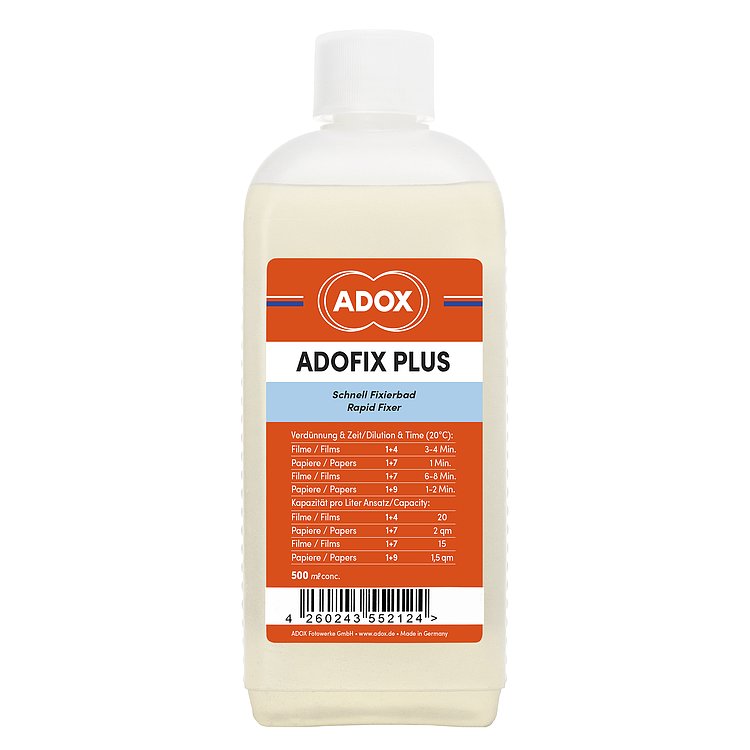 Fixator ADOX ADOFIX Plus 500ml, recipient de 500ml pentru procesare fotografii în imagine negativă.