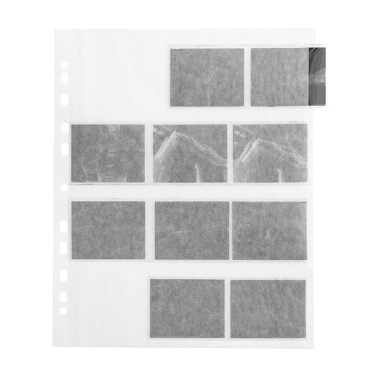 Folie de arhivare pentru țepe filme 35mm/120, marca NEGATIVESCU, pentru conservarea negativelor de film pe pergamin.