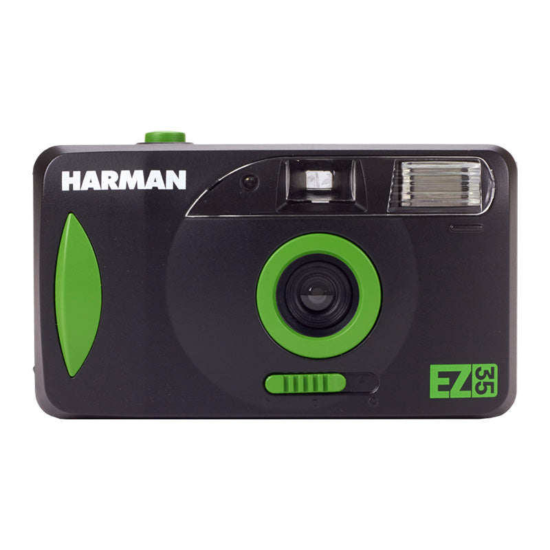 Ilford Harman EZ-35 Kit featuring camera accessories and film in a compact arrangement on a neutral background.