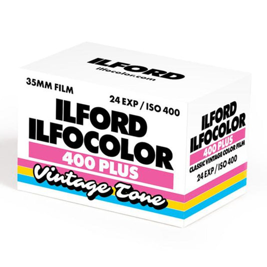Filmul Ilford Ilfocolor Vintage Tone 400 pentru fotografie 35mm, cu tonuri nostalgic și detalii clare în imagine.