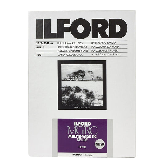 Ilford Multigrade RC Deluxe Pearl photographic paper 13x18 inches, 100 sheets, with a textured pearl finish for high-quality prints