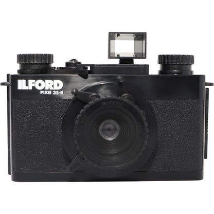 Cameră experimentală Ilford Pixie 35-II pentru film 35mm, design compact și minimalist pentru fotografie pinhole.