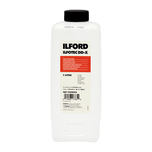 Ilford Revelator Ilfotec DD-X, soluție de developare film de 1000ml, în sticlă cu etichetă albă și capace negre
