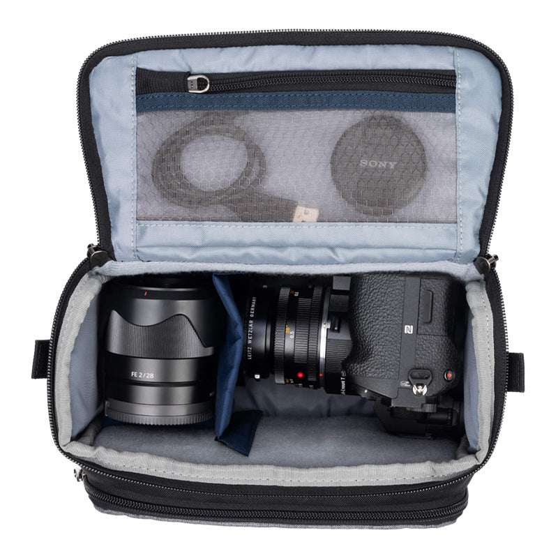 ThinkTank Mirrorless Mover 20 v2 bag in Cool Grey, designed for carrying mirrorless cameras and accessories.