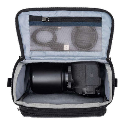 Cool Grey ThinkTank Mirrorless Mover 20 v2 photo bag with padded compartments for camera gear and accessories.