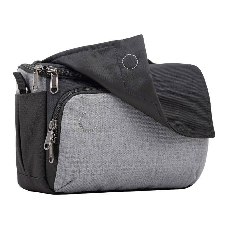 Cool grey ThinkTank Mirrorless Mover 20 v2 camera bag by SmallRig, featuring adjustable straps and spacious compartments.