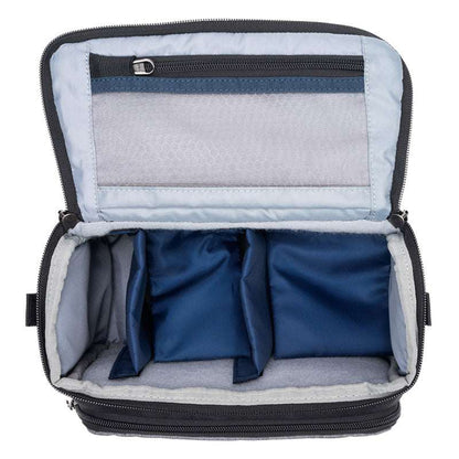 ThinkTank Mirrorless Mover 20 v2 in Cool Grey, showcasing a compact camera bag with adjustable dividers and padded straps.