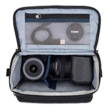 ThinkTank Mirrorless Mover 20 v2 in Cool Grey, showcasing its sleek design and spacious compartments for camera gear.