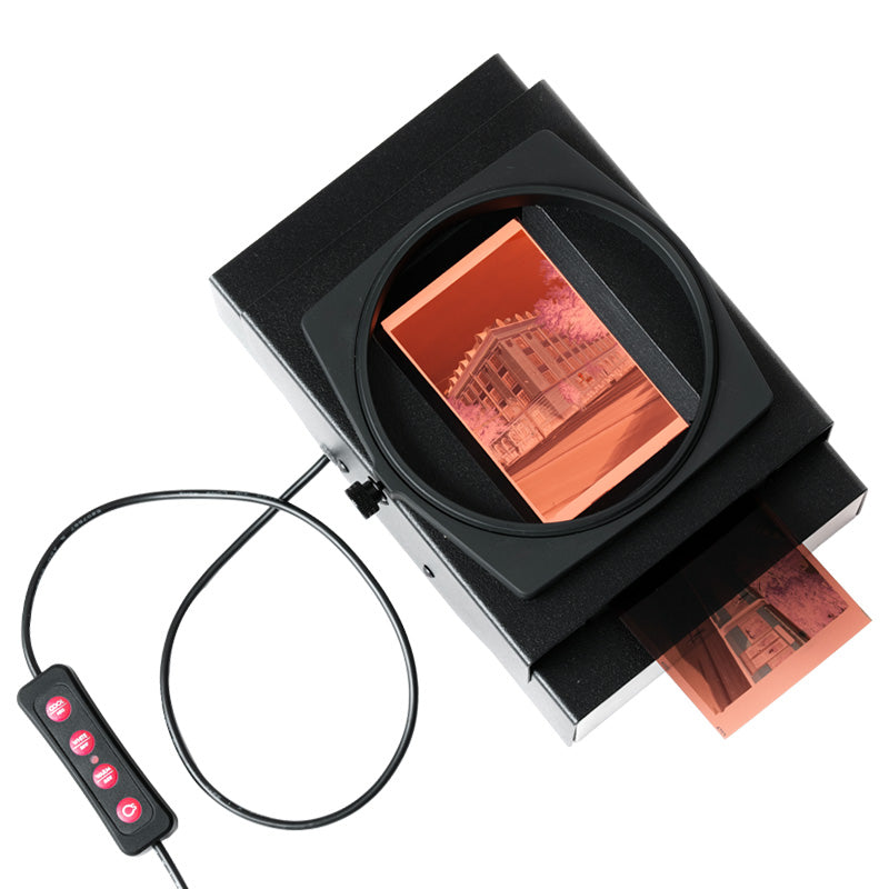 Valoi Easy120 film scanner showing a user-friendly interface and compact design for digitizing photographs.